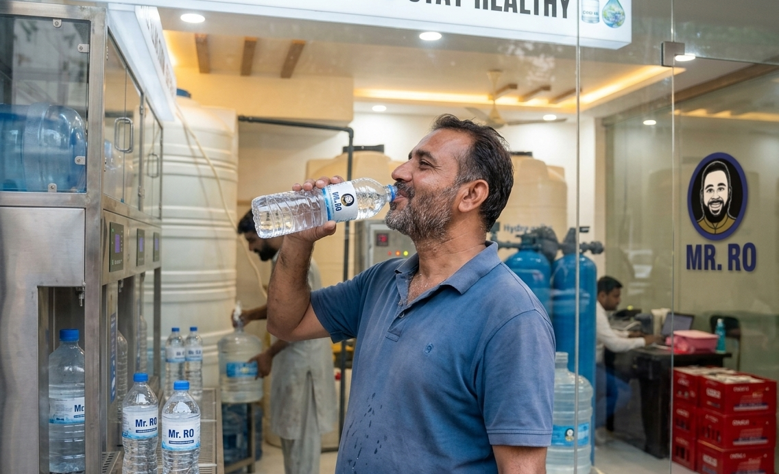 Happy family drinking clean water